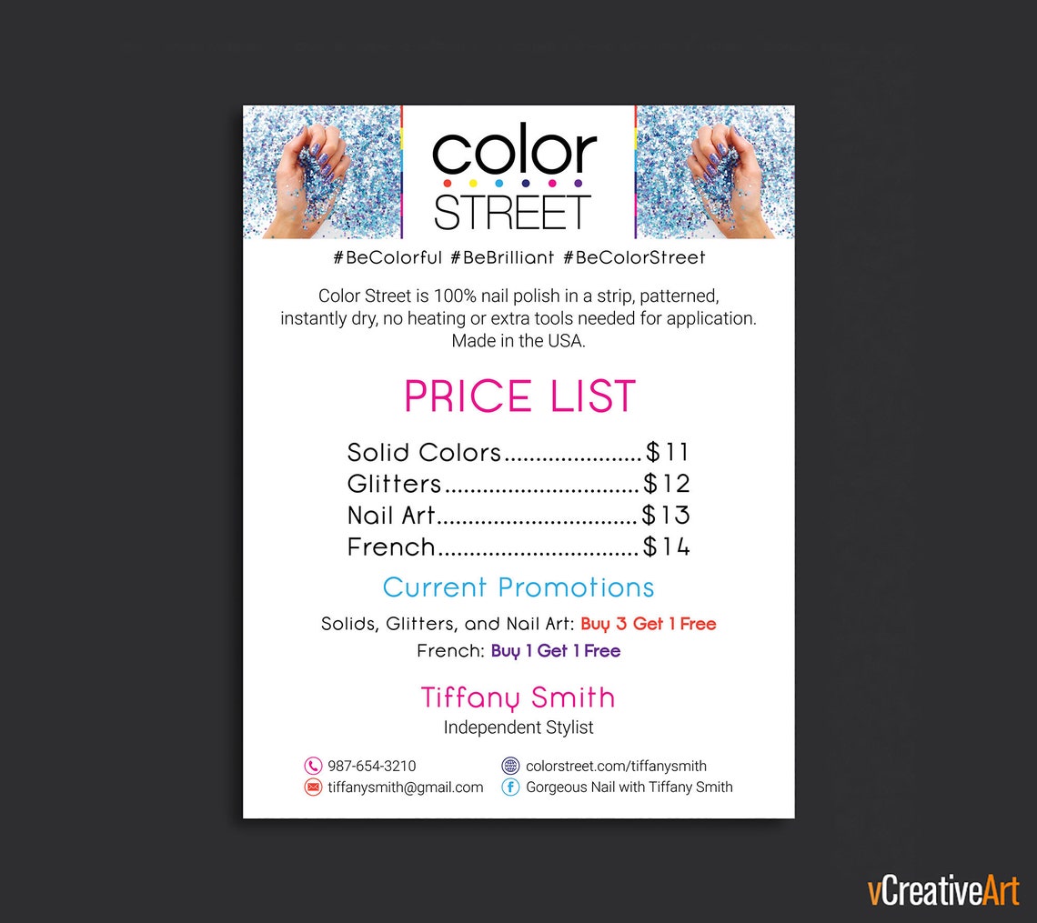 PRINTABLE Color Street Price List Color Street Price Chart Etsy