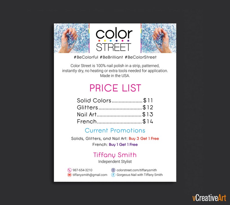 PRINTABLE Color Street Price List Color Street Price Chart Etsy