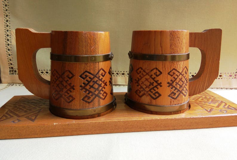 Vintage Wooden Mugs Beer Mug Set Image 0