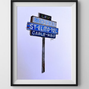 Stampa artistica originale del motel, St Elmo Motel, cartello di Austin, Austin perduta, ATX, Austin Texas, vecchia Austin, motel, South Austin, cartello divertente