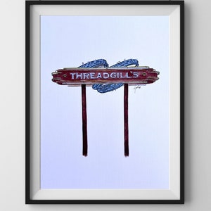 Stampa artistica originale di Threadgill, cartello di Threadgill, cartello di Austin, Austin perduta, ATX, ristorante di Austin, Texas, vecchia Austin, musica di Austin