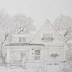 Custom Ink Home Portrait, Black and White Home Drawing, House warming Gift Home Portrait, Realtor Gift Anniversary Gift Original Pen and Ink