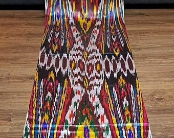 A piece of Traditional Uzbek handmade 3.0 meters 100% silk vintage ikat "Khan-atlas"
