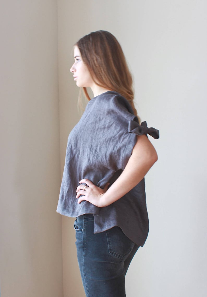 Linen Loose Bow Sleeves Top Etsy UK