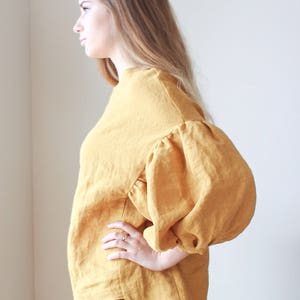 Linen blouse, Oversized 3/4 puffy sleeves image 5