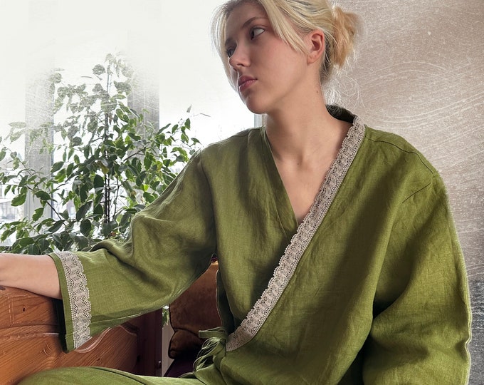 Linen Kimono Pajamas set