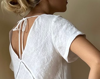Linen short sleeves nightgown, bias cut