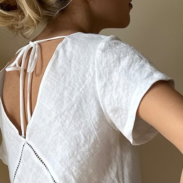 Linen short sleeves nightgown, bias cut