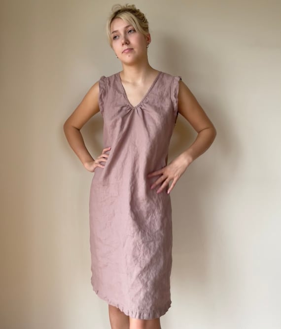 Sleeveless Linen Nightgown - Softened pure linen
