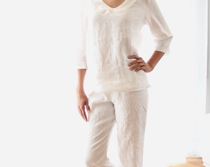 Linen Pajama Set for Women,  Softened linen pajamas