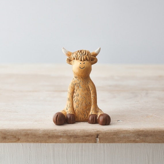 9cm sitting Highland Cow Ornament figure, Highland coo, gift, present