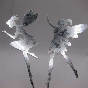 18.5cm silver Fairy Faerie plant pot garden stake.