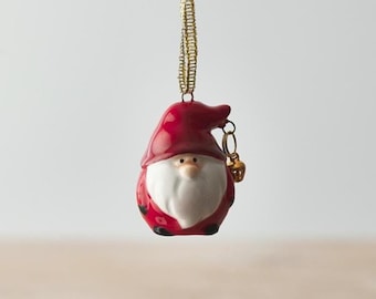 Nordic hanging ceramic gonk with jingling bell Christmas tree decoration 3cm x 4cm