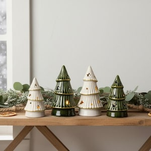 LED Ceramic Nordic Green Christmas tree with gold trim 11cm & 16cm available