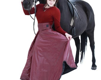 Saia de equitação feminina: vestuário de inverno bordô