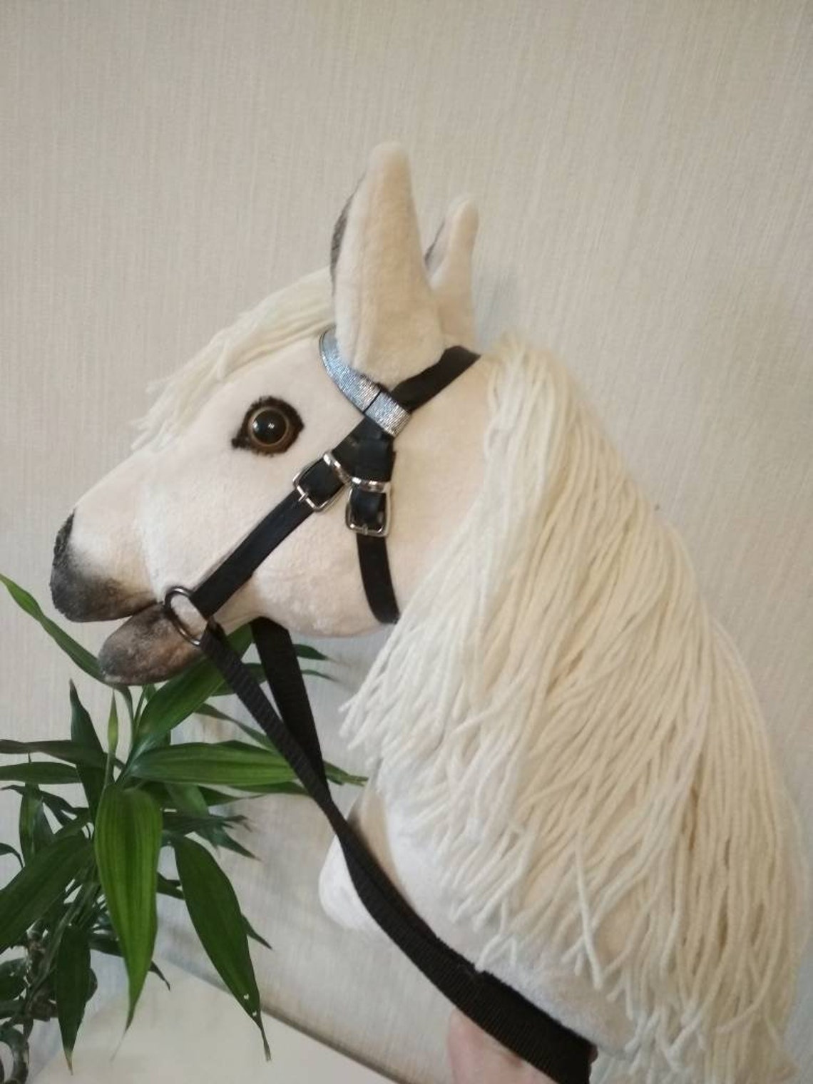 Realistic Hobby horse on a stick with bridle Toy Hobbyhorse Etsy