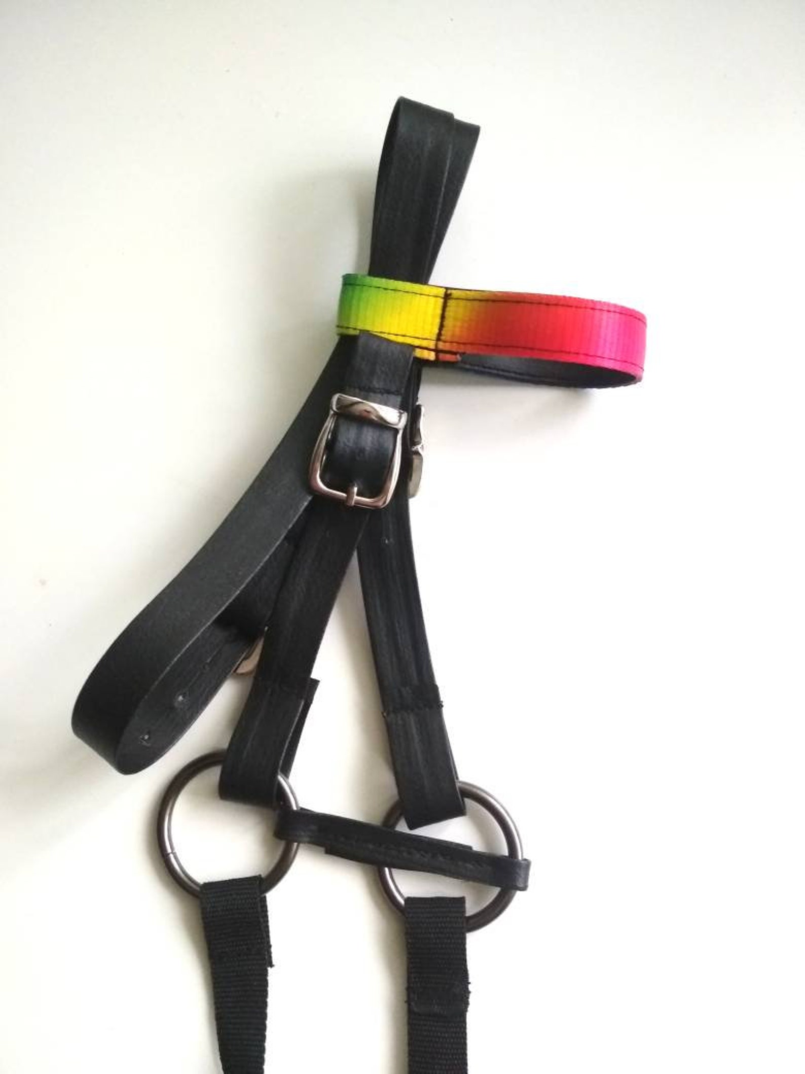 Black and rainbow Hobby horse bridle Bridle for hobby horse Etsy