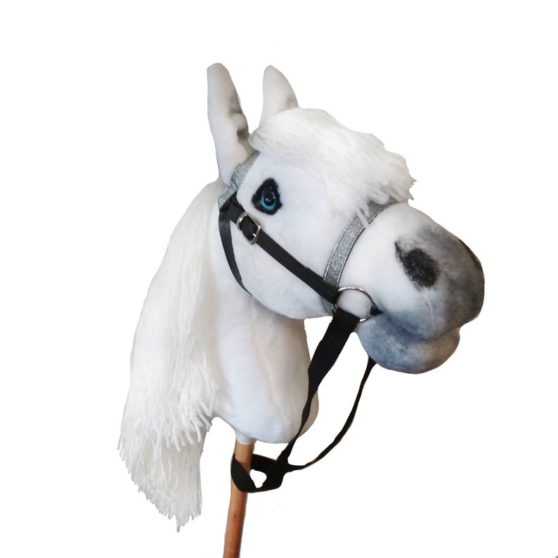 White Hobby Horse on a stick with realistic blue eyes and Etsy