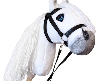 White Hobby horse on stick for kids | Hobbyhorse blue eyes white mane