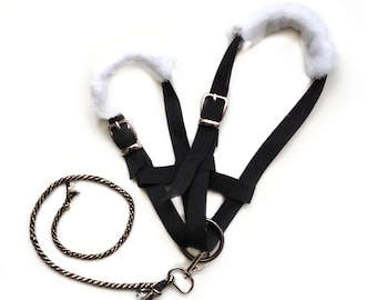 Black Hobby Horse Halter with Lead Rope & Plush Detail