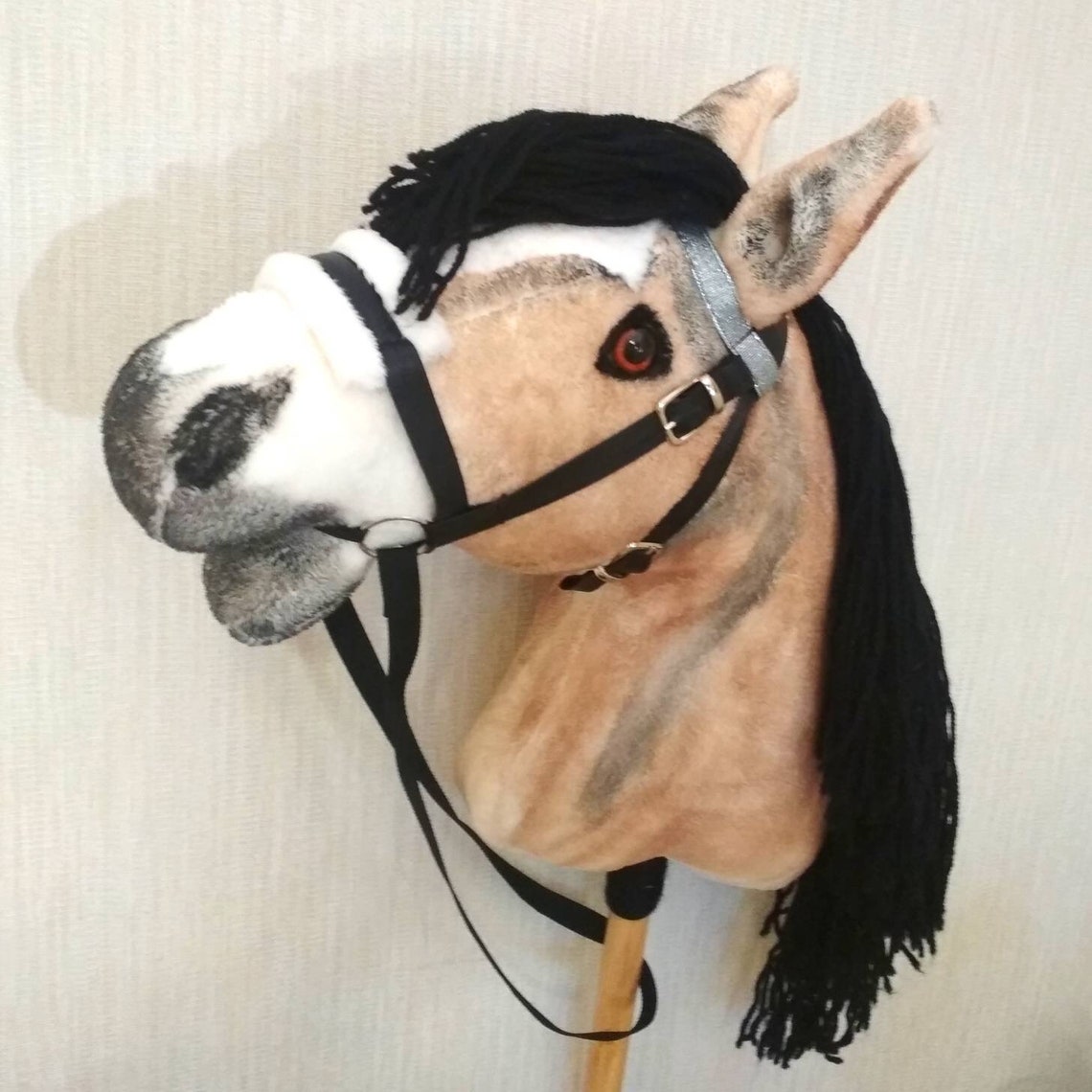 Realistic hobby horse on a stick with bridle Haflinger Etsy