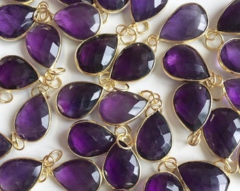 10x14mm Amethyst Pendant, Amethyst Charm Gold Setting, Teardrop Charm, Gemstone Charm, Faceted Amethyst Pendant, Teardrop Amethyst, Amethyst
