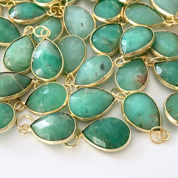 10x14mm Chrysoprase, Pendant Charms, Gemstone Charm, Chrysoprase Faceted, Chrysoprase Pendant, Gemstone Bezel, Teardrop Charm, Chrysoprase