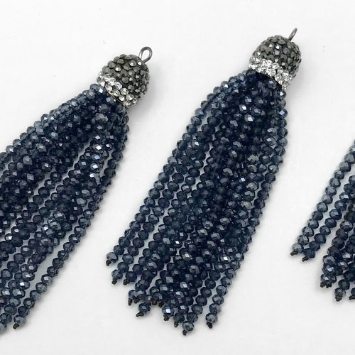 Beaded Tassel Pendant W Pave Crystal Rhinestone Bead Cap Etsy