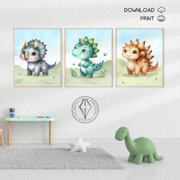 Dinosaurs prints, nursery decor, baby boy room poster, printable wall art