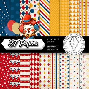 Vintage Circus Paper Pack, Circus Digital Paper, Circus Background Paper, Circus Printable Pack, Circus Decoration Paper