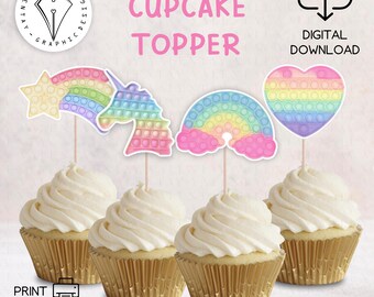 Pop it Cupcake Toppers, Pop it Topper, Pop it Decoration Pastel color