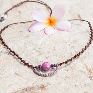 Ruby Zoisite Macrame Choker - Bohemian Healing Crystal Jewelry
