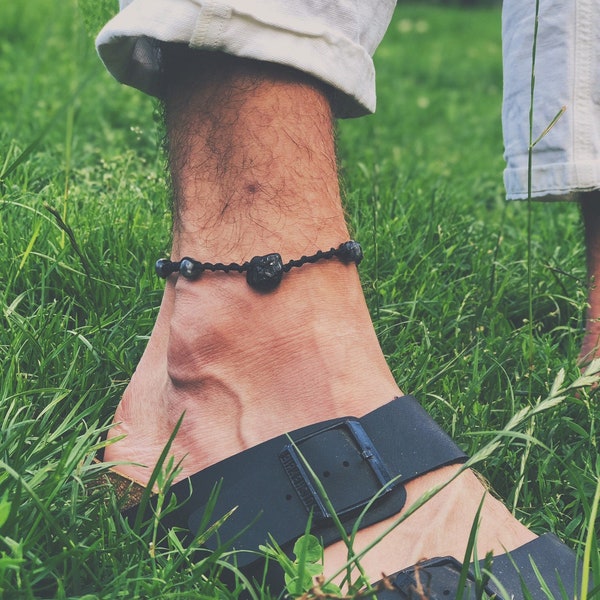 Mens black anklet - Elegant anklet - Tourmaline and labradorite bracelet - Healing anklet - Shamanic jewelry for men - Urban shaman anklet