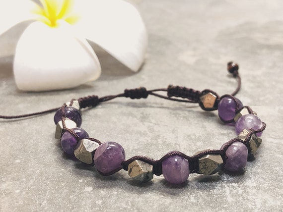 Amethyst Pyrite Bracelet Healing Bracelet Gemstone 