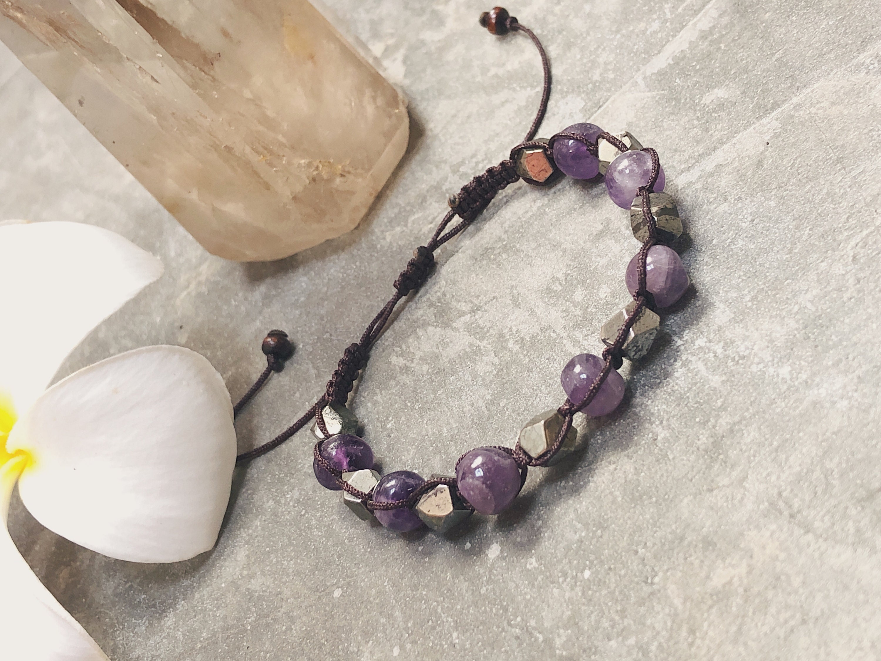 Amethyst Pyrite Bracelet Healing Bracelet Gemstone 