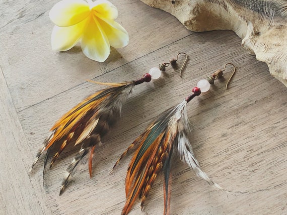 Boho orange feathered earrings Boho orange feathered earrings