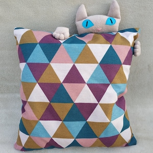 Fundas de cojín de triángulos de colores de algodón con ribete o gato 14 x 14"/ 16 x 16"/ 17 x 17"/ 18 x 18"/ 20 x 20" / 12 x 24" Para el hogar y el jardín