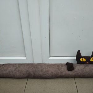 Draught stopper dark beige with or without Velcro with cat face Draft snake Window stopper Energysaving  Wind draft excluder Gap limiter