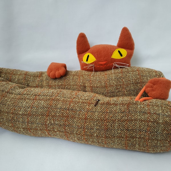 Tweed stopper with cat Draught draft snake Energy saving Wind protection Breeze stopper Door sausage Long draft excluder