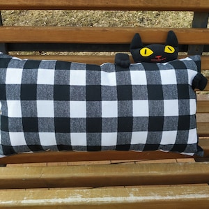 Funda de cojín de gato con gato negro Funda de almohada a cuadros blancos y negros 30 x 60 cm / 35 x 35 cm / 40 x 40 cm / 43 x 43 cm / 45 x 45 cm / 50 x 50 cm Jardín y hogar