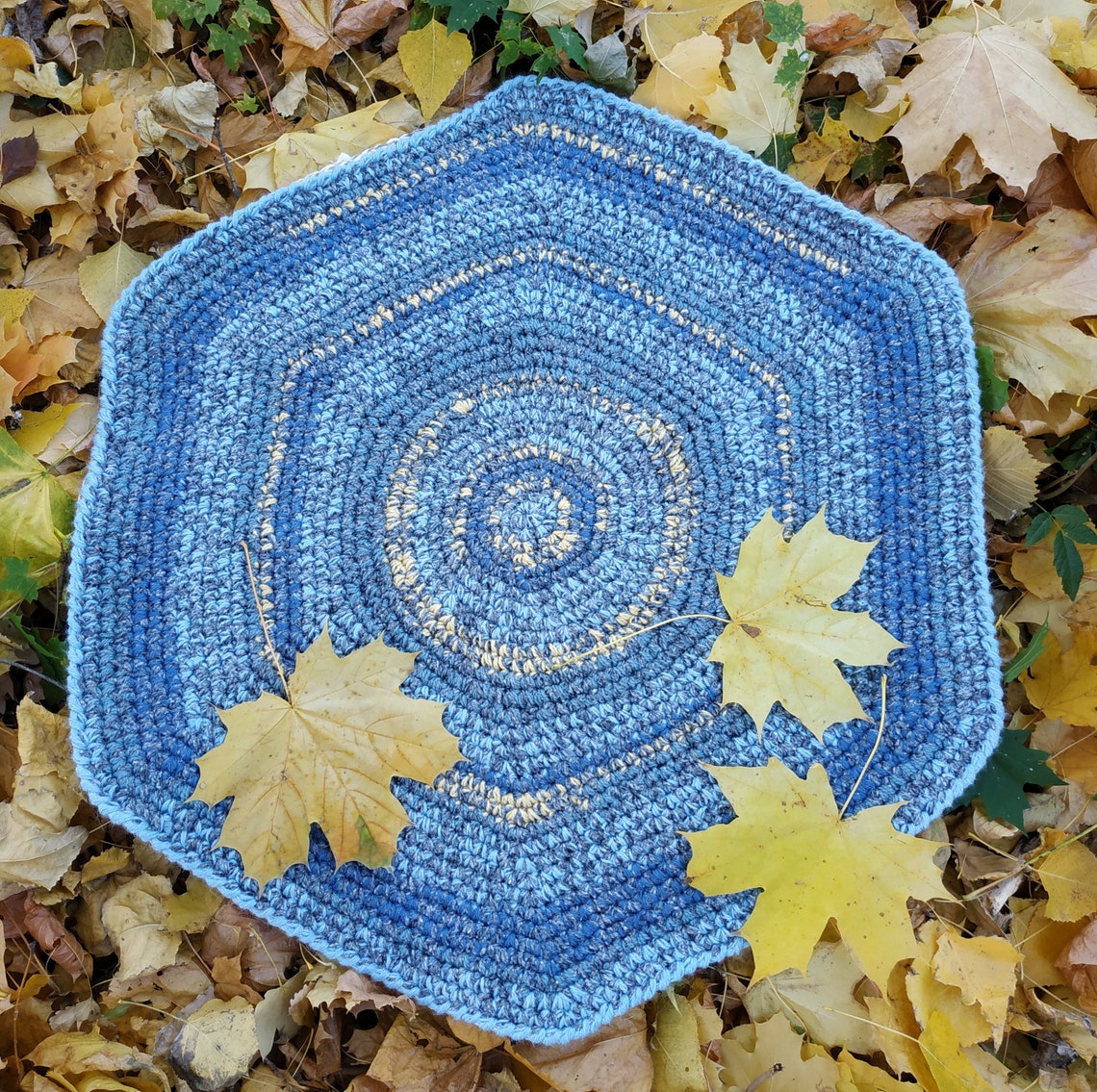 Blue Gradient Crocheted Hexagon Rug About 30 Inches in Etsy