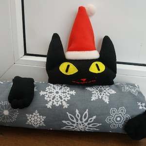 Snowflakes Christmas draft stopper Door cushions with black and gray cat Breeze stopper Door sausage Long draft excluder Xmas decor