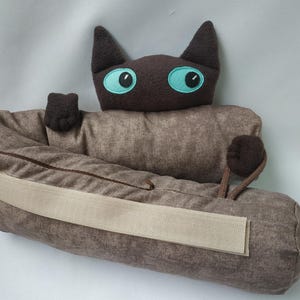 Draught stopper dark beige with or without Velcro with cat face Draft snake Window stopper Energysaving  Wind draft excluder Gap limiter
