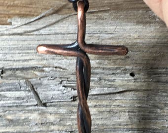 Twisted Copper Cross Neckless - Hammered Copper Cross - Cross Pendent