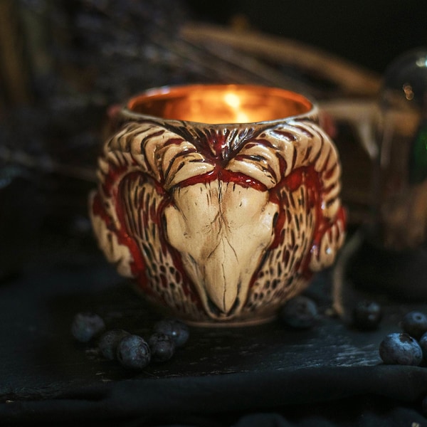 Clay Candle Holder Animal Scull/Ceramic Jewelry Trinket Pot/Tealight Candlegolder/Witch Houseware/Yule Decoration/Original Gift/Modern art