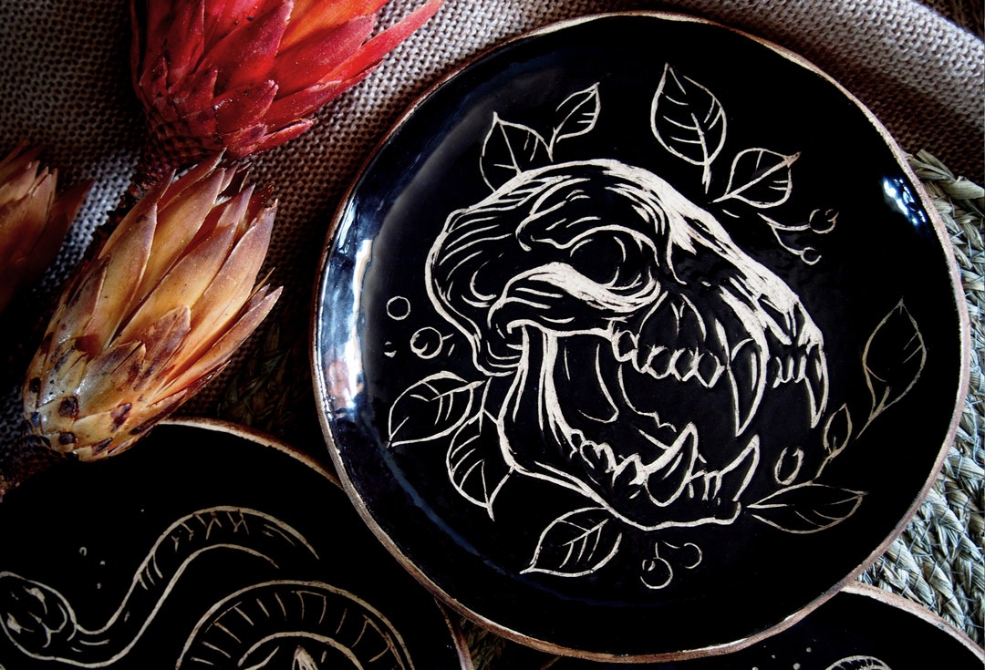 Black Ceramic Plate/bat Altar Dish/pottery Witch/witchcraft Etsy