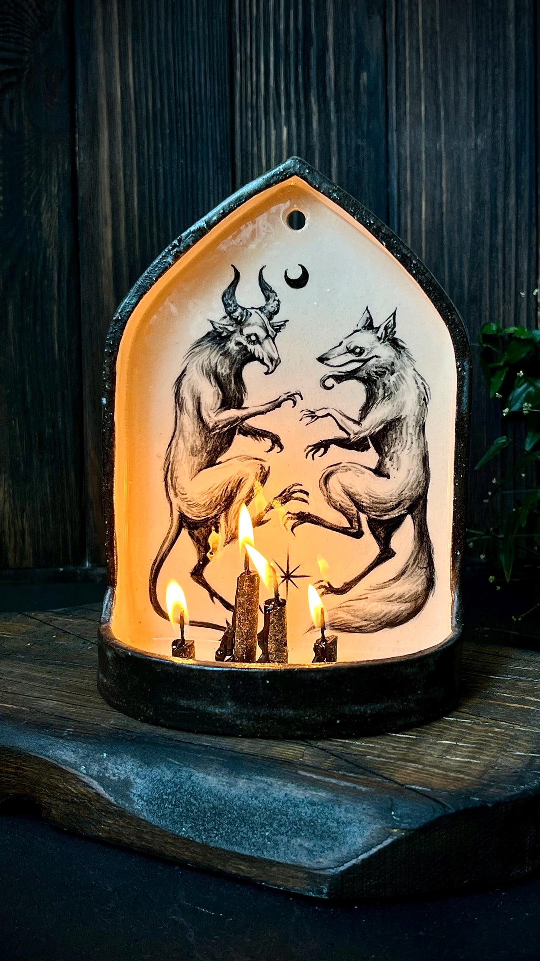 Witchery Ceramic Altar Shelf/candle Holder With Fox and Devil ...