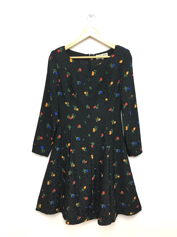 Vintage 80s 90s HANAE MORI Dress Longsleeve Flora… - image 2