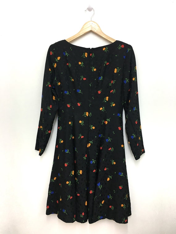 Vintage 80s 90s HANAE MORI Dress Longsleeve Flora… - image 5