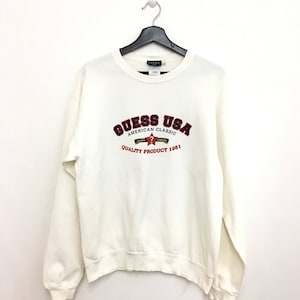 Vintage Rare GUESS USA Sweatshirt Pullover Spellout Medium Size Made In Usa
